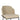 Close-up of the Malcolm light brown dining chair seat, curved backrest and gold-tone frame cap