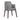 Simone dark grey upholstered dining chair with curved armrests and tapered black legs, angled front view