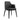 Simone black upholstered dining chair with curved armrests and tapered black legs, angled front view